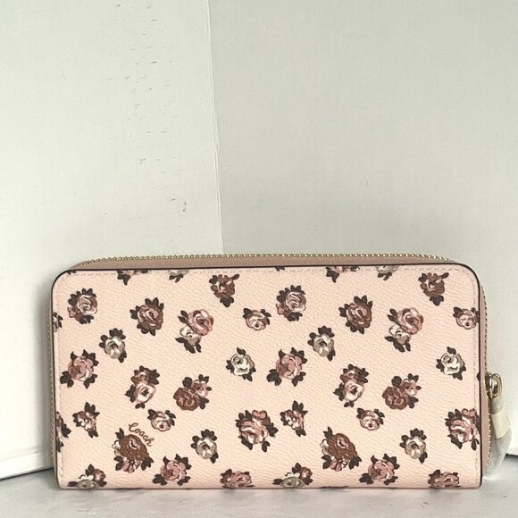 Coach Long Zip Phone Wallet Rosette Floral Wristlet Pink Canvas CZ329 Strap - Picture 2 of 7